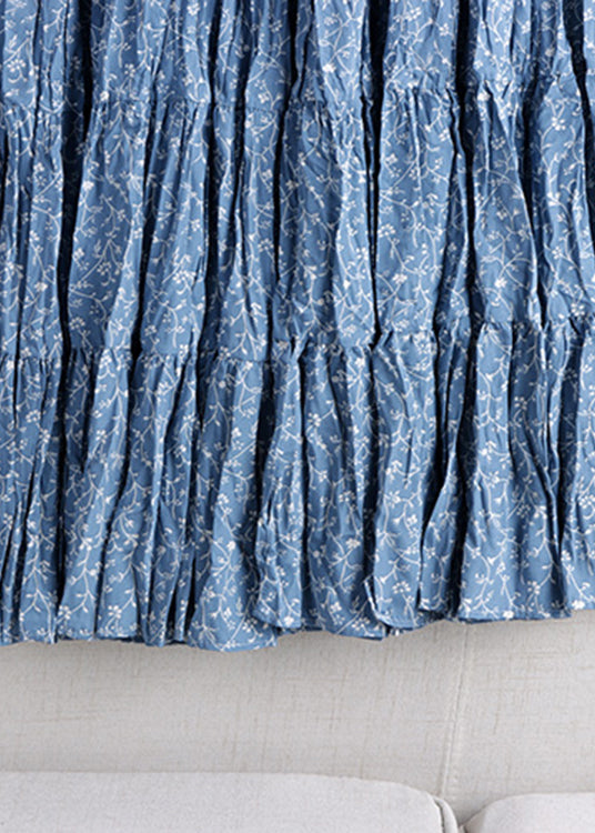 Boutique Blue Print Wrinkled Elastic Waist A Line Skirt Fall