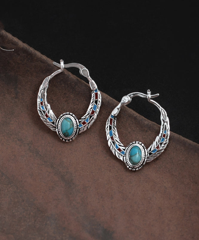 Boutique Blue Sterling Silver Turquoise Hoop Earrings
