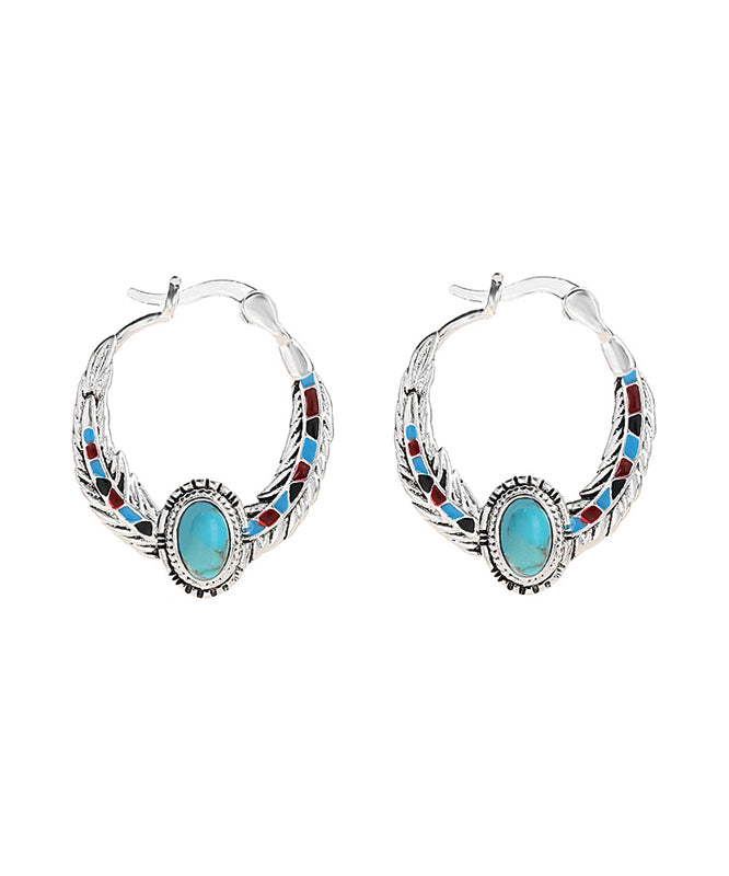 Boutique Blue Sterling Silver Turquoise Hoop Earrings