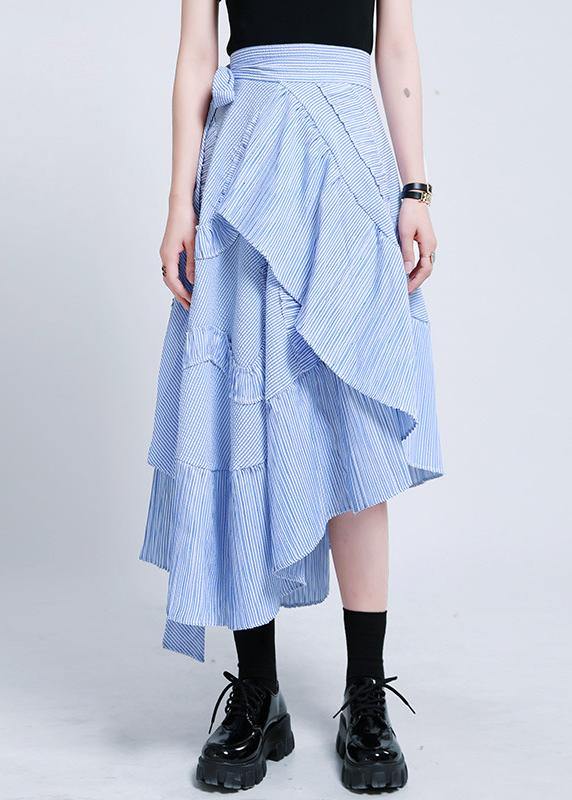 Boutique Blue Striped tie waist Ruffled Skirt Summer - SooLinen
