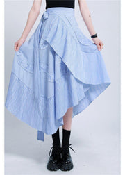 Boutique Blue Striped tie waist Ruffled Skirt Summer - SooLinen