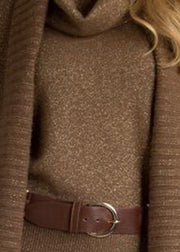 Boutique Brown Turtle Neck Wool Knit Sweater And Cardigan Two Piece Set Outfits Winter