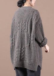 Boutique Chocolate O-Neck cable knit Sweaters - SooLinen