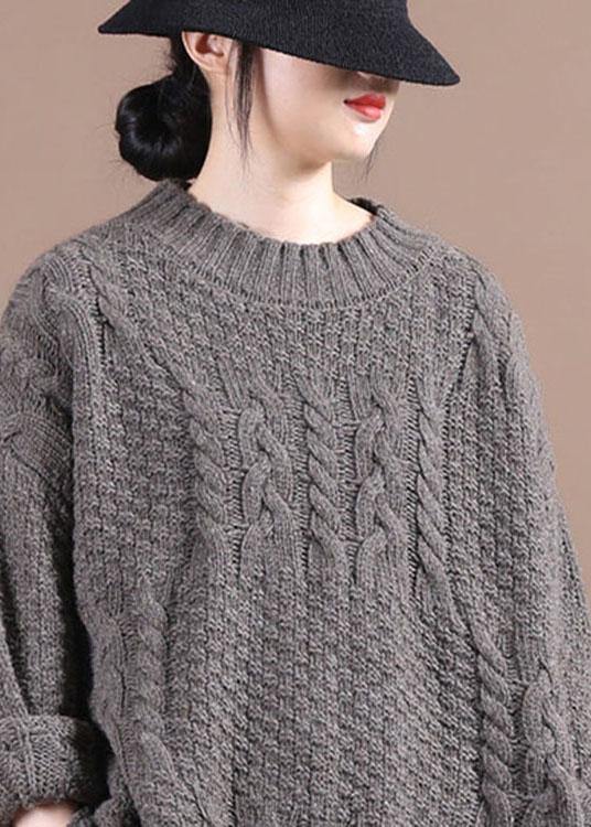 Boutique Chocolate O-Neck cable knit Sweaters - SooLinen
