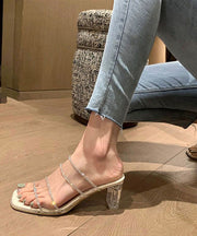 Boutique Chunky Beige Transparent Zircon Clear Heels Slide Sandals