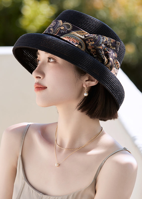 Boutique Classy Black Holiday Straw Woven Floppy Sun Hat