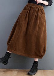Boutique Coffee Cinched Pockets Elastic Waist Corduroy Skirt Spring