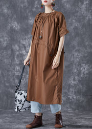 Boutique Coffee Drawstring Pockets Cotton Robe Dresses Summer