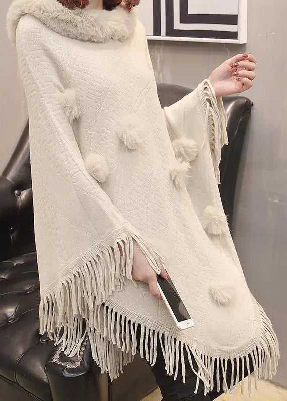 Boutique Chocolate Fur Collar Tassel Long Knit Sweater Coats Batwing Sleeve