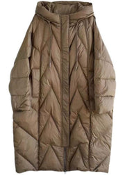 Boutique Chocolate Hooded Drawstring Pockets Duck Down Puffer Jacket Winter