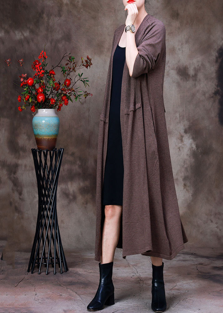 Boutique Chocolate Solid Patchwork Wool Knit Cardigans Long Sleeve