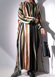 Boutique Colorblock Patchwork Striped Cotton Ankle Dress Spring