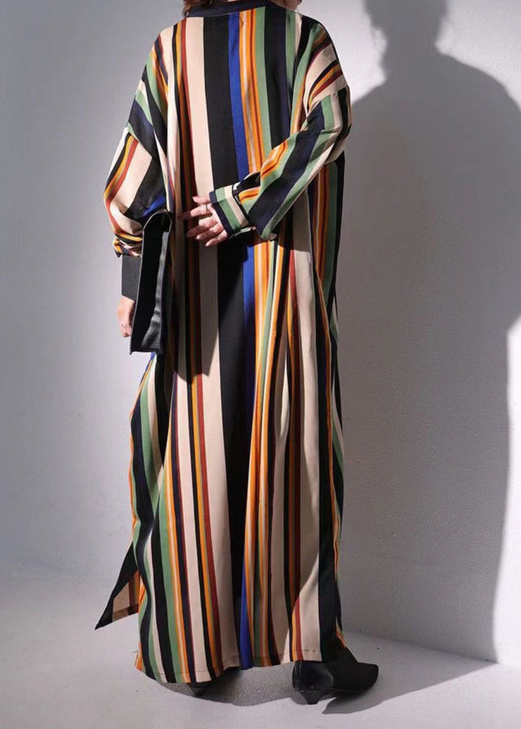Boutique Colorblock Patchwork Striped Cotton Ankle Dress Spring