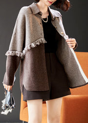 Boutique Colorblock Tasseled Patchwork Wool Coat Spring