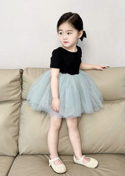 Boutique Colorblock Wrinkled Patchwork Tulle Kids Girls Princess Dress Summer