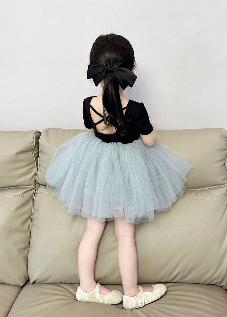 Boutique Colorblock Wrinkled Patchwork Tulle Kids Girls Princess Dress Summer