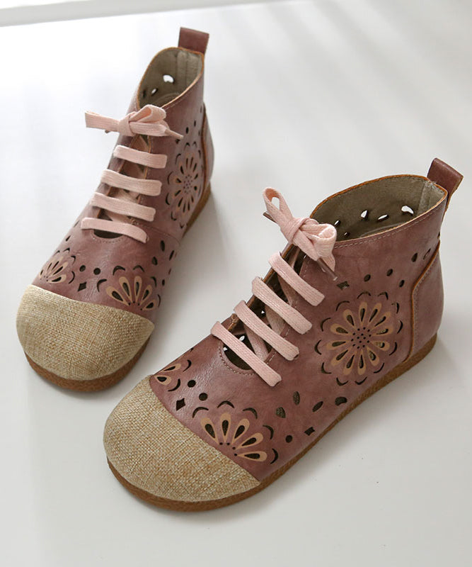Boutique Comfy Splicing Hollow Out Lace Up Boots Beige