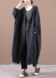 Boutique Dark Grey KnitLong sleeve Fall Long Loose Coat - SooLinen