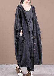Boutique Dark Grey KnitLong sleeve Fall Long Loose Coat - SooLinen