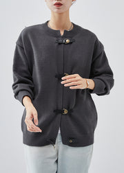 Boutique Dark Grey Thick Button Down Knit Coats Spring