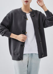 Boutique Dark Grey Thick Button Down Knit Coats Spring