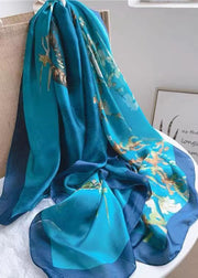 Boutique Elegant Blue Print Silk Shawl