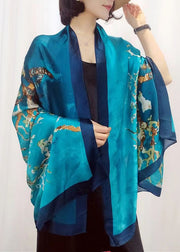 Boutique Elegant Blue Print Silk Shawl