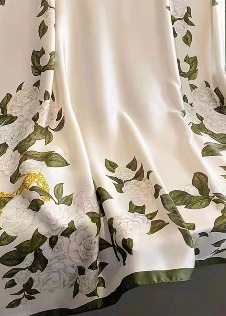 Boutique Elegant White Print Silk Scarf