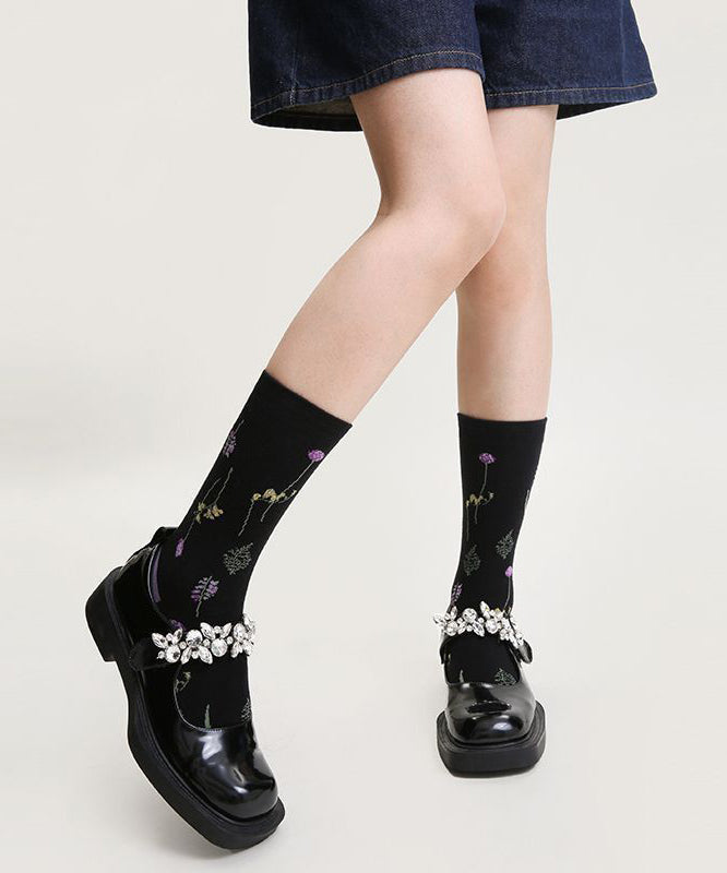 Boutique Fashion Purple Jacquard Cotton Mid Calf Socks