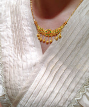 Boutique Gold Alloy Ancient Gold Cloisonne Hollow Out Tassel Pendant Necklace