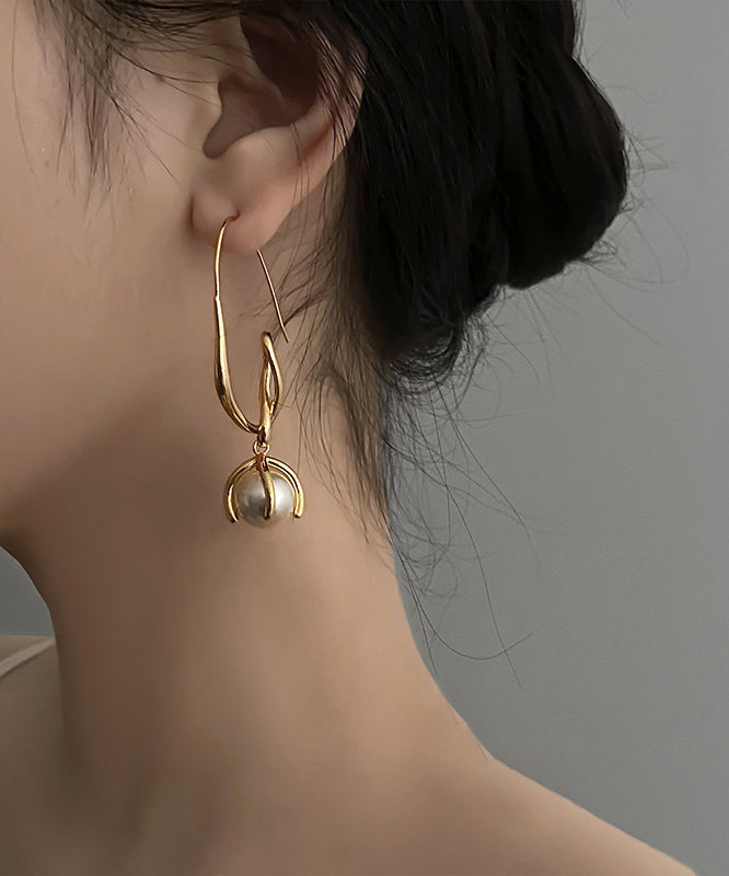 Boutique Gold Alloy Geometry Pearl Drop Earrings