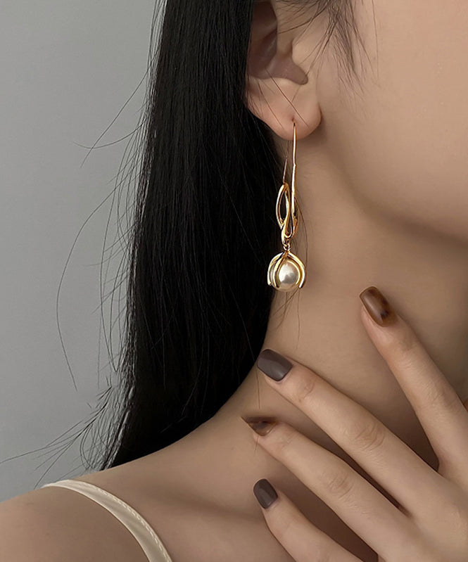 Boutique Gold Alloy Geometry Pearl Drop Earrings