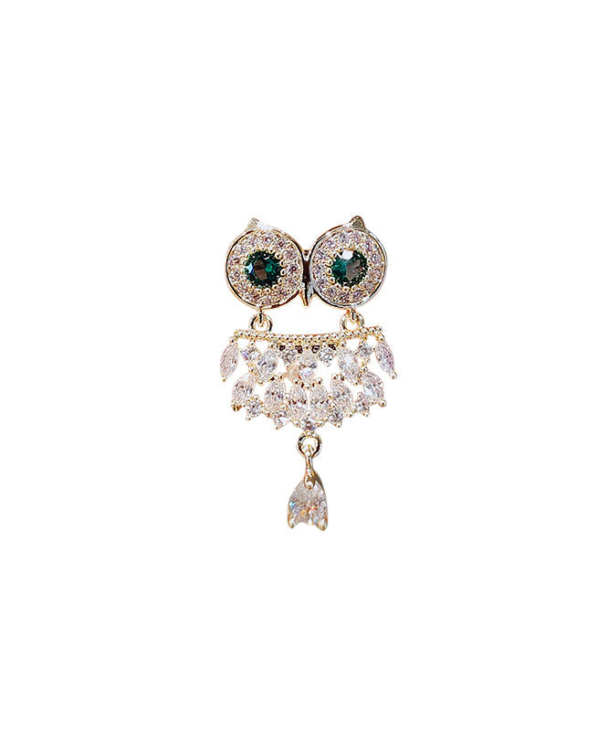 Boutique Gold Alloy Zircon Crystal Owl Brooches