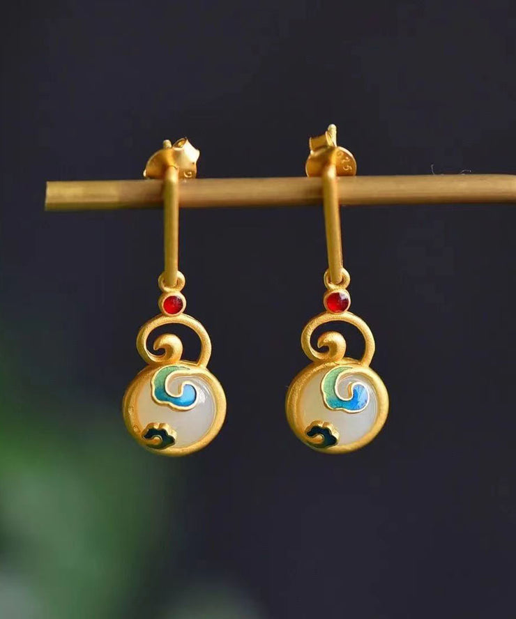 Boutique Gold Ancient Gold Jade Xiangyun Gourd Drop Earrings