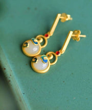 Boutique Gold Ancient Gold Jade Xiangyun Gourd Drop Earrings