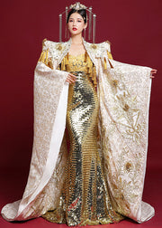Boutique Gold Embroidered Tasseled Sequins Maxi Dresses Fall