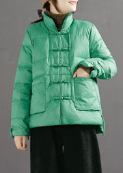 Boutique Green Chinese Button Duck Down Down Coat Winter