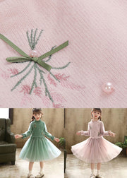 Boutique Green Embroidered Patchwork Tulle Baby Girls Dress Fall