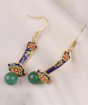 Boutique Green Floral Sterling Silver Jade Agate Drop Earrings