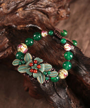 Boutique Green Hand Woven Alloy Coloured Glaze Green Agate Charm Bracelet