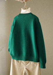 Boutique Green O-Neck Embroidered Button Knitted Cotton Thread Cardigans Fall