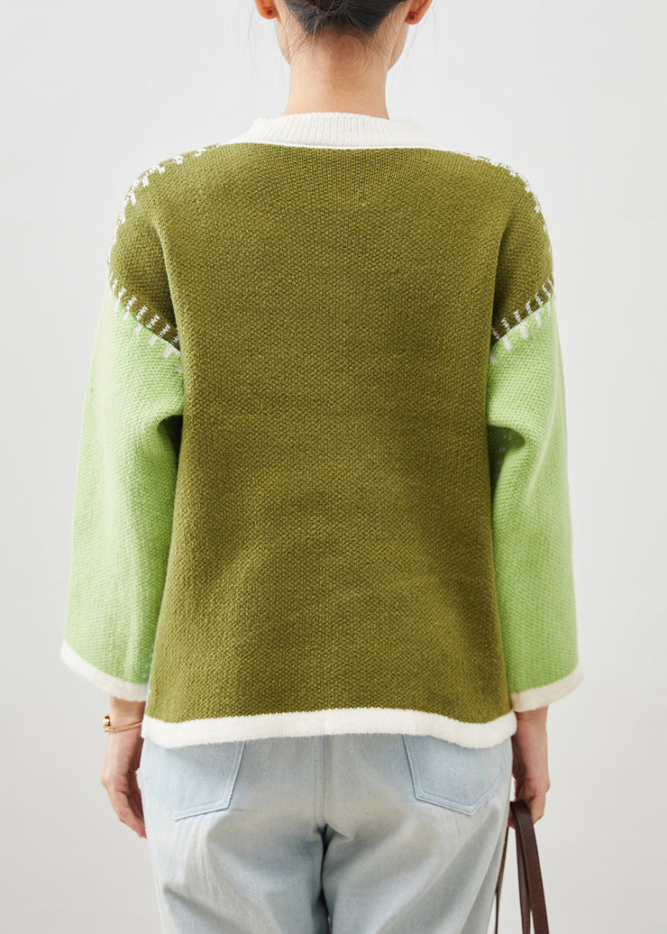 Boutique Green Oversized Patchwork Knit Jackets Spring