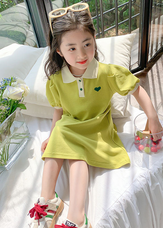 Boutique Green Peter Pan Collar Patchwork Cotton Baby Girls Dresses Summer