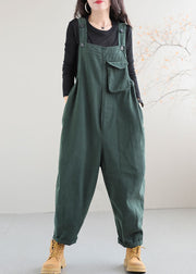 Boutique Green Pockets Patchwork Cotton Overalls Jumpsuit Spring