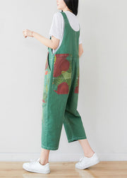 Boutique Green Pockets Patchwork Print Denim Jumpsuits Pants Spring