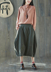 Boutique Green Pockets lantern Cotton Linen Summer Skirt - SooLinen