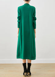 Boutique Green Stand Collar Wrinkled Knit Dress Winter
