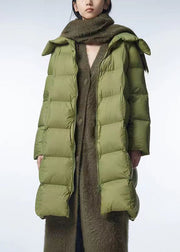 Boutique Green Stand Collar Zippered Duck Down Down Coat Winter