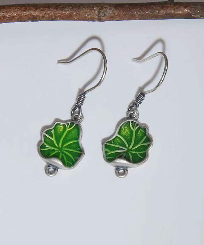 Boutique Green Sterling Silver Amber Louts Leaf Drop Earrings