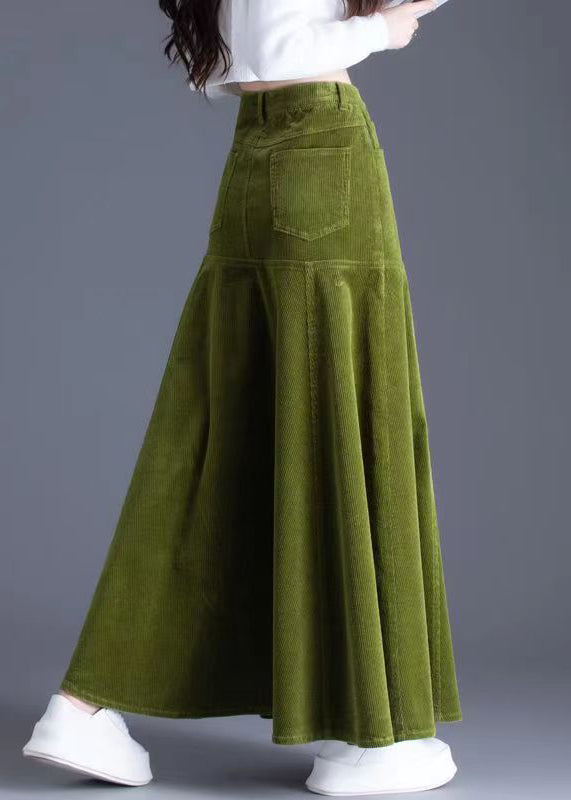 Boutique Green Wrinkled Pockets Corduroy Fish Tail Skirt Spring